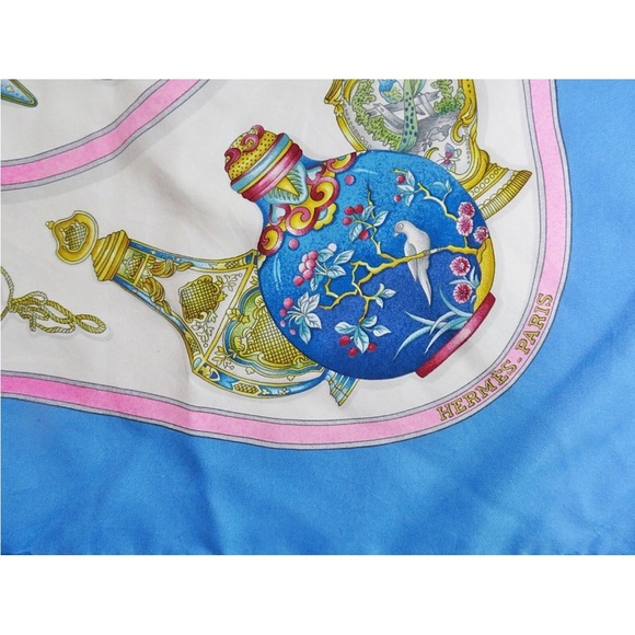 Hermes Blue and Pink Silk Scarf with Elegant Motif - Picture 10 of 14